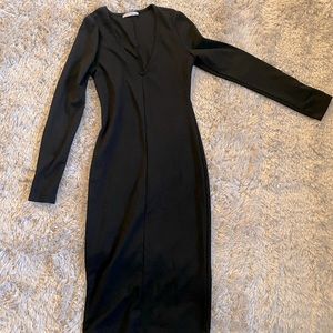 Zara!! Black sexy sleek dress! Deep V body-con, knee length, size M